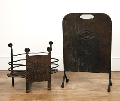 Lot 158 - Arts & Crafts iron dog grate with spade or...