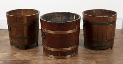 Lot 181 - Pair of oak coopered brass buckets 19th...