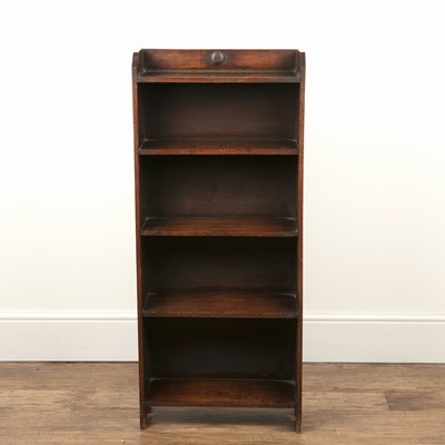 Lot 171 - Oak open bookcase with beaded joins to the top...