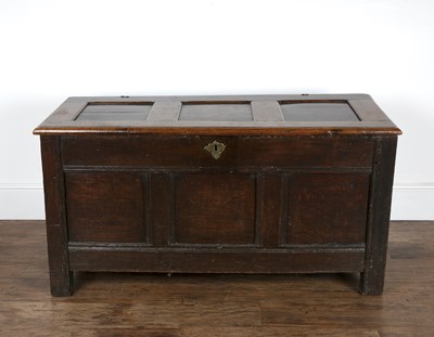 Lot 205 - Oak panelled coffer 18th Century, with brass...