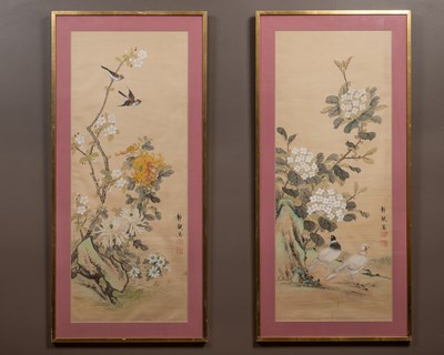 Lot 139 - A pair of Chinese silkwork pictures depicting...