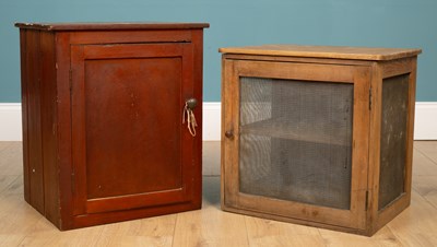 Lot 475 - An Edwardian meat safe together with a stained pine small cupboard