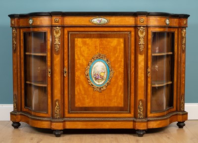 Lot 503 - A Victorian satinwood and walnut banded credenza or side cabinet