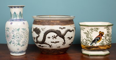 Lot 514 - A pair of contemporary Chinese blue and white porcelain jardinieres or flower pots