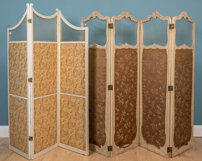 Lot 515 - Two late Victorian or Edwardian white painted screens or room dividers