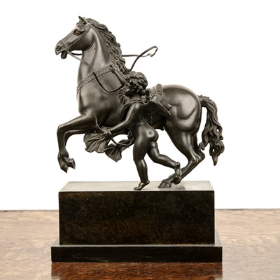 Lot 6 - Bronze model of a horse and cupid 19th Century,...