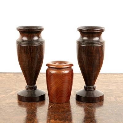 Lot 314 - Pair of carved rosewood vases Art Deco, with...