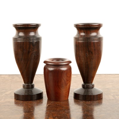 Lot 314 - Pair of carved rosewood vases Art Deco, with...