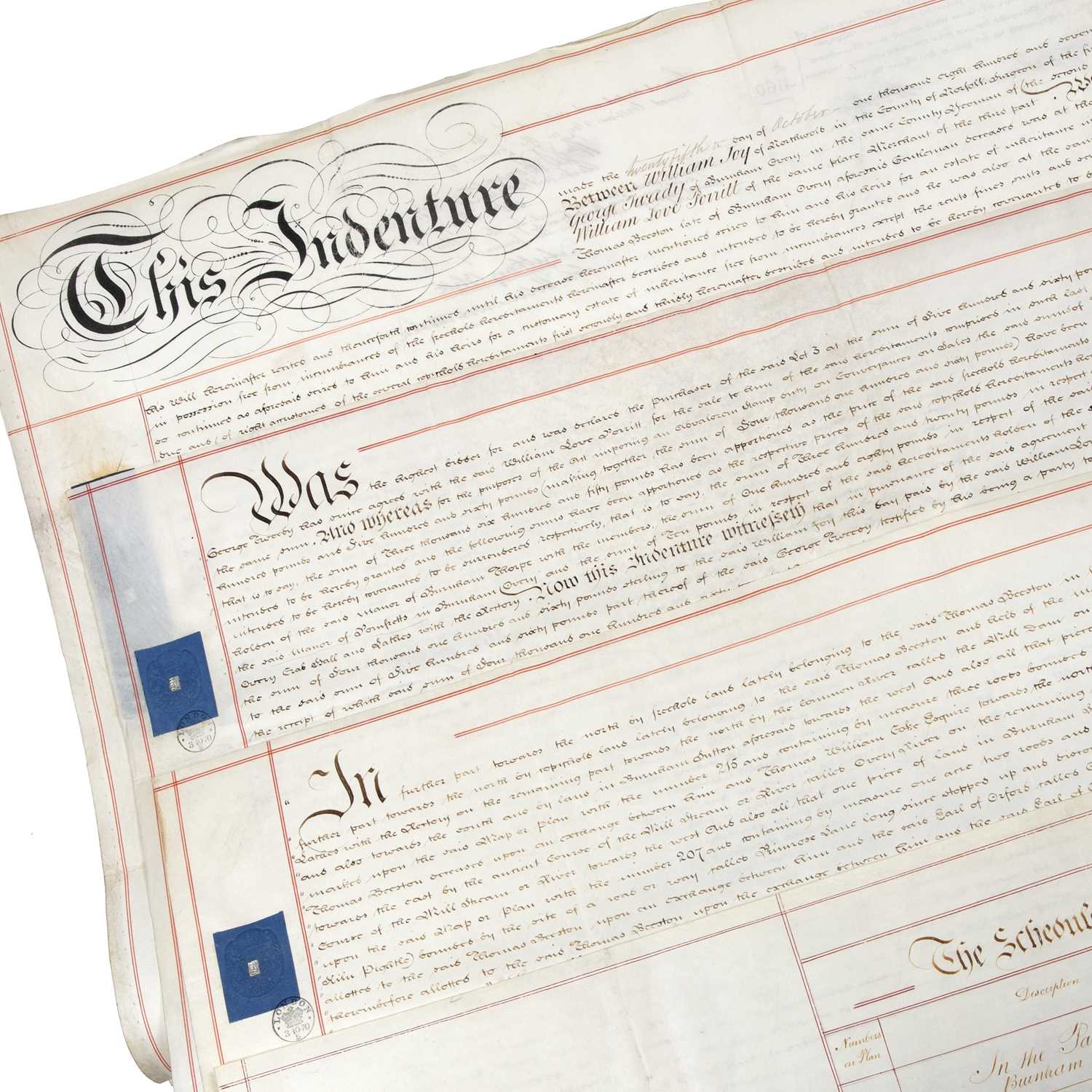 Lot 667 - A large 19th century parchment Indenture /...