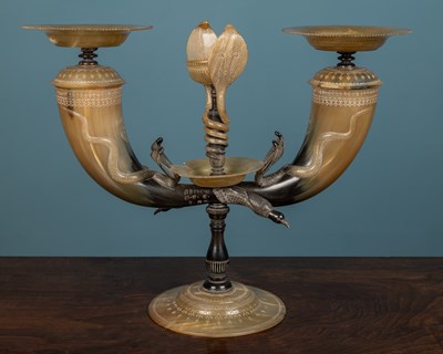 Lot 387 - An old Indian carved and moulded buffalo horn table centre