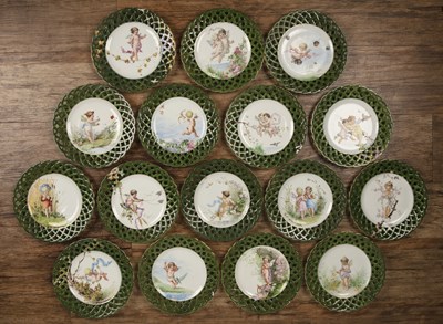 Lot 320 - Set of sixteen Continental hand painted...