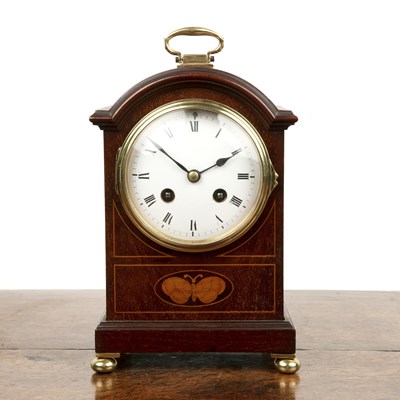 Lot 33 - Mahogany and inlaid mantel clock Edwardian,...