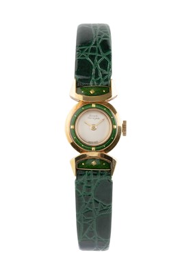 Lot 122 - A lady's enamel wristwatch by Girard-Perregaux,...