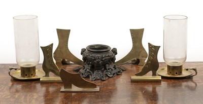 Lot 34 - Group of pieces to include a pair of brass and...