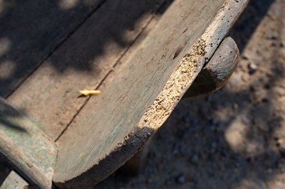 Lot 1304 - An old wooden green painted garden wheelbarrow