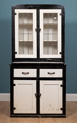 Lot 238 - An early 20th century black and white painted kitchen cabinet