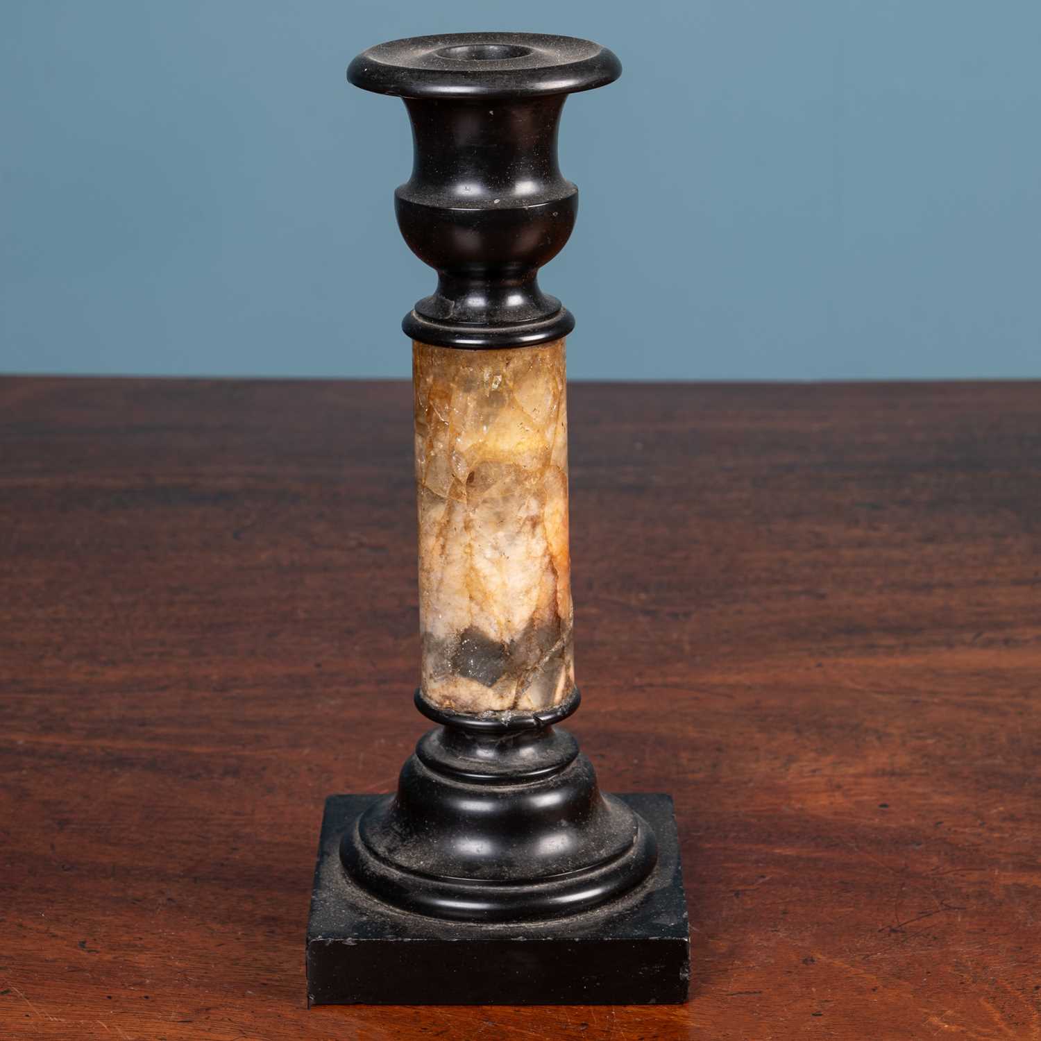 Lot 227 - An Ashford marble and Blue John candlestick