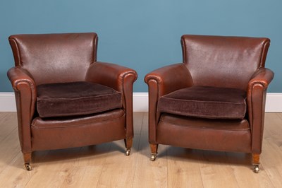 Lot 425 - A pair of leatherette upholstered library tub chairs