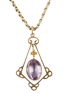 Lot 18 - An amethyst single stone pendant on chain, the...