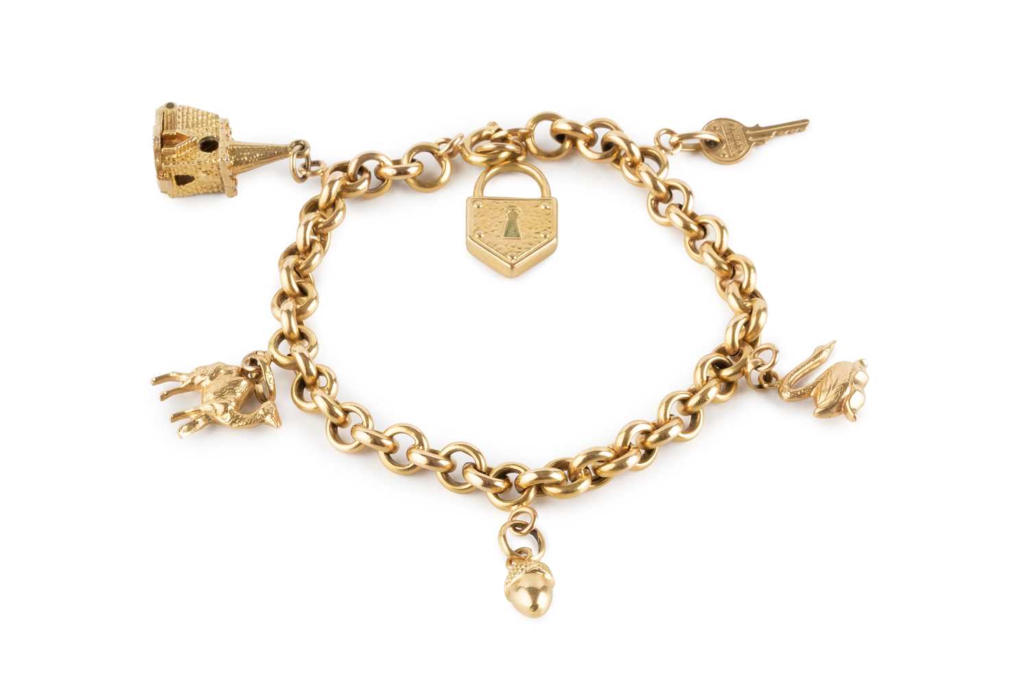 Lot 8 - A charm bracelet, the belcher-link bracelet...
