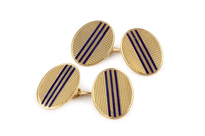 Lot 80 - A pair of 18ct gold and enamel cufflinks, each...