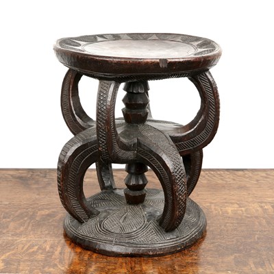 Lot 45 - Tribal carved stool African, with incised...