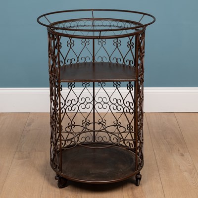 Lot 274 - A circular brown painted wrought iron drinks trolley