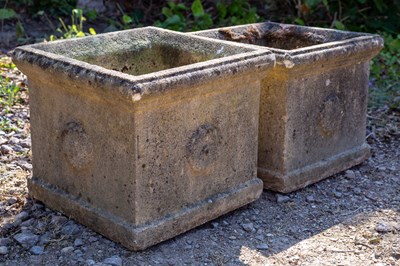 Lot 1190 - A pair of cast reconstituted stone square planters