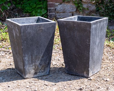 Lot 1186 - A pair of grey cast composite square section tapering planters