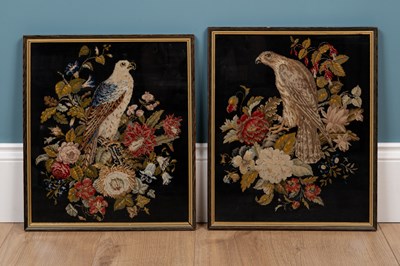 Lot 69 - Two similar 19th century Berlin needlework black ground pictures