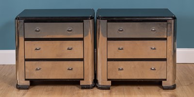 Lot 321 - A pair of contemporary steel three drawers chests in the Art Deco style