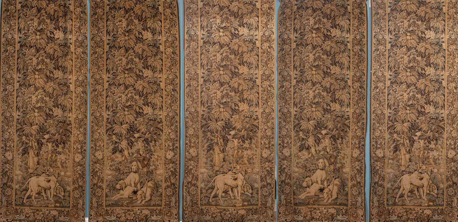 Lot 128 - A set of five tapestry style panels