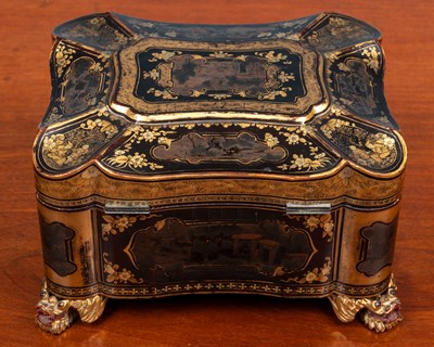 Lot 127 - A Chinese export lacquered tea caddy