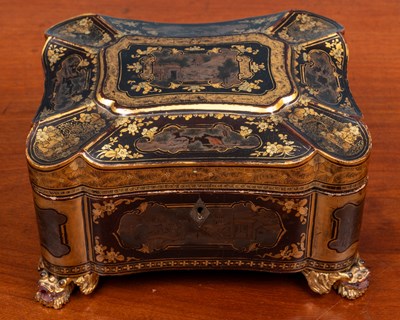 Lot 127 - A Chinese export lacquered tea caddy