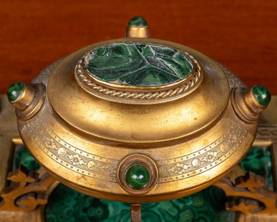 Lot 378 - A Victorian Gothic revival malachite and gilt metal ink well