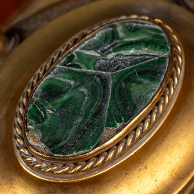Lot 378 - A Victorian Gothic revival malachite and gilt metal ink well