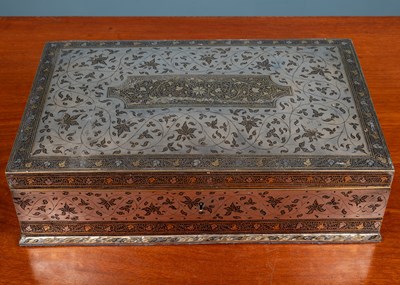 Lot 565 - A 19th century decorative Indian bidriware inlaid steel work box