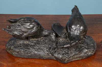 Lot 202 - French school, animalier sculpture depicting two ducks and a frog