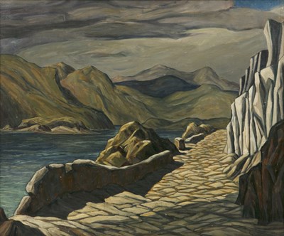 Lot 209 - Guy Kortwright (b.1877) A moonlit mountainous...