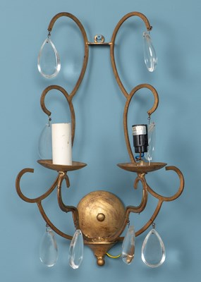 Lot 144 - An Italian gilt brass six-light chandelier; together with two pairs of twin-light wall sconces