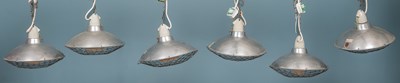 Lot 295 - Six 1950's or 1960's spun aluminium industrial pendant lights of 'flying saucer' design