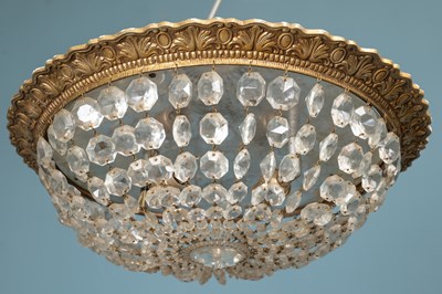 Lot 493 - A French Art Deco brass and faceted glass basket ceiling light