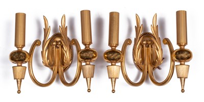 Lot 245 - Gaetano Sciolari (Italian, b.1927-d.1994); a pair of Neo-classical design, gold-plated, wall sconces