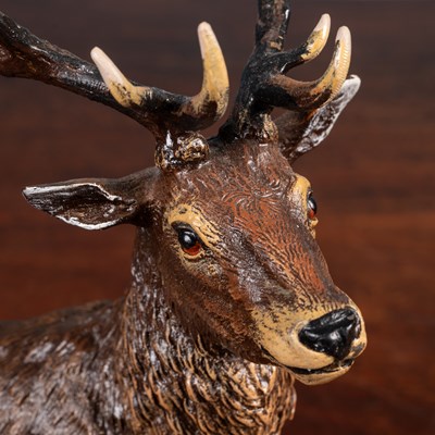Lot 106 - A 20th century Austrian cold painted bronze large figure of a stag, in the manner of Franz Bergman