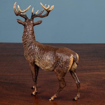 Lot 106 - A 20th century Austrian cold painted bronze large figure of a stag, in the manner of Franz Bergman