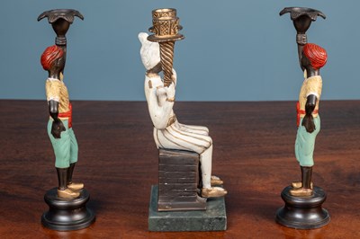 Lot 152 - Three bronze figural candlesticks