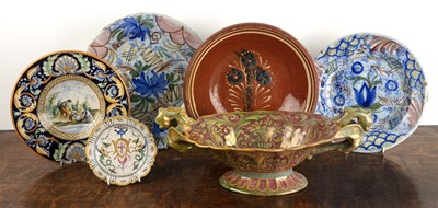 Lot 371 - Group of maiolica and other pottery pieces...