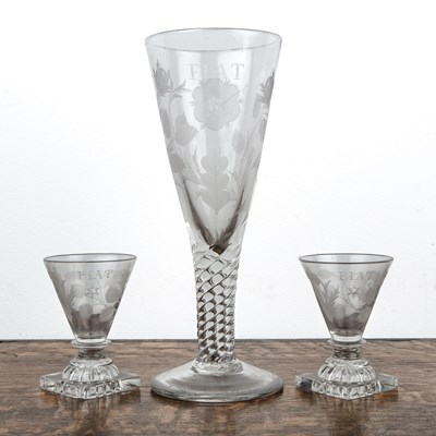 Lot 368 - Jacobite revival 'Fiat' glass of trumpet form,...