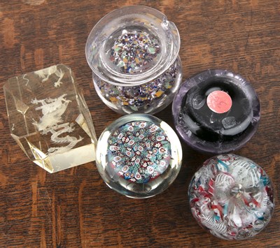 Lot 365 - Five glass paperweights including a French...