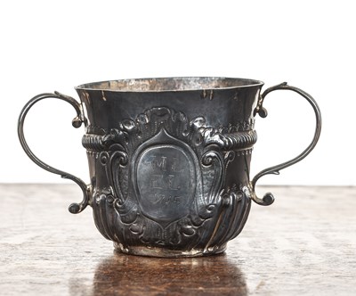 Lot 416 - George I silver porringer cartouche with...